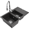 Мексен Газпар гранитна мивка 1,5-коморна с отцеждач и кухненска батерия Савита, черна на петна - 6507-76-672601-00