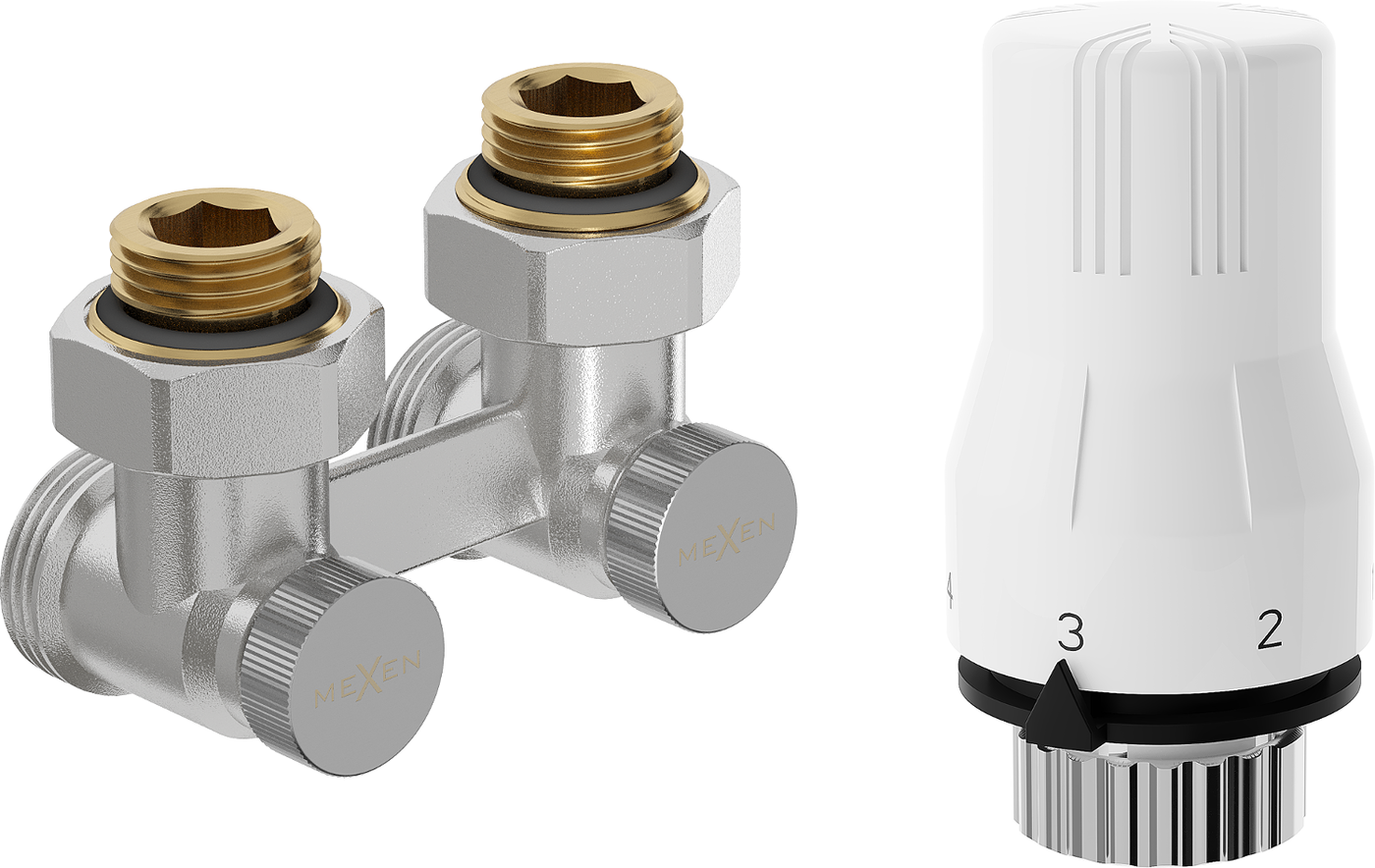 Mexen G02 термостатичен комплект с две тръби DN50, ъглов 1/2"x3/4", никел - W911-012-928-01