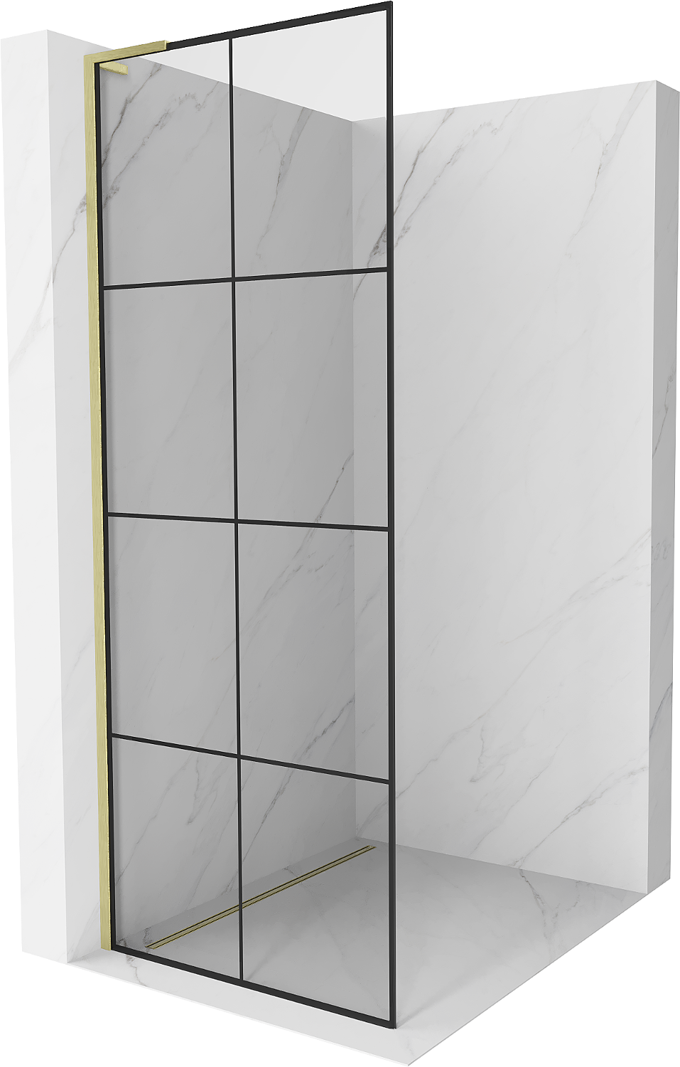 Mexen Kioto L стена за душ Walk-in 70 x 200 см, черен узор, златна четка - 800-070-103-55-77