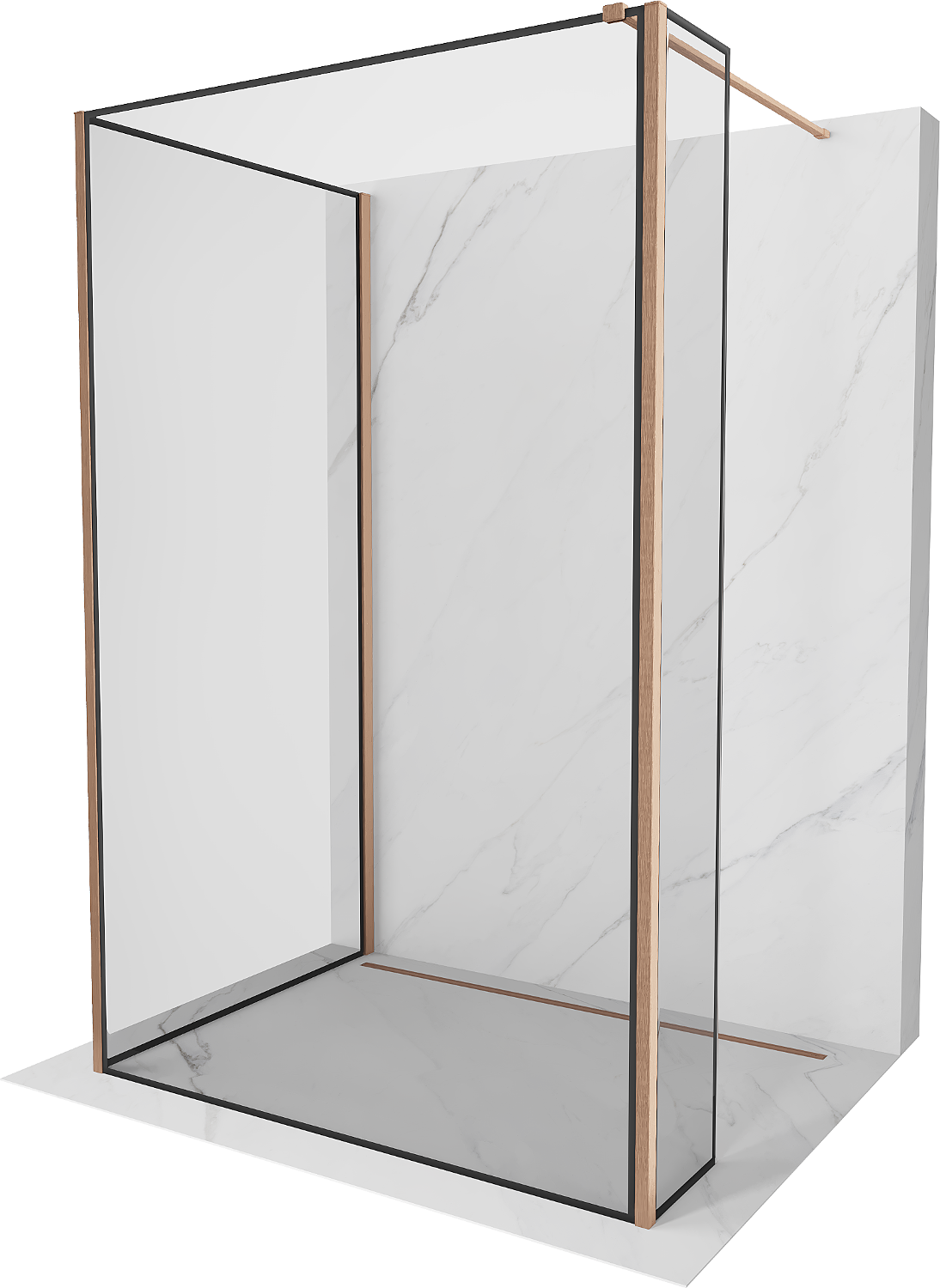 Mexen Kioto стената за душ Walk-in 120 x 90 x 30 cm, черен модел, четкан мед - 800-120-090-221-65-70-030